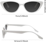 White cat-eye sunglasses with measurements on a white background