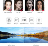 Product features with icons and a comparison of 'Before Using' and 'After Using' images of a landscape.