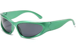 Green sunglasses with dark lenses on a white background